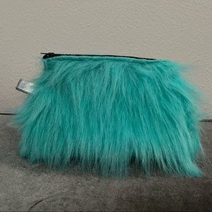 Teal Blue Furry Clutch Bag Purse - Imperfect